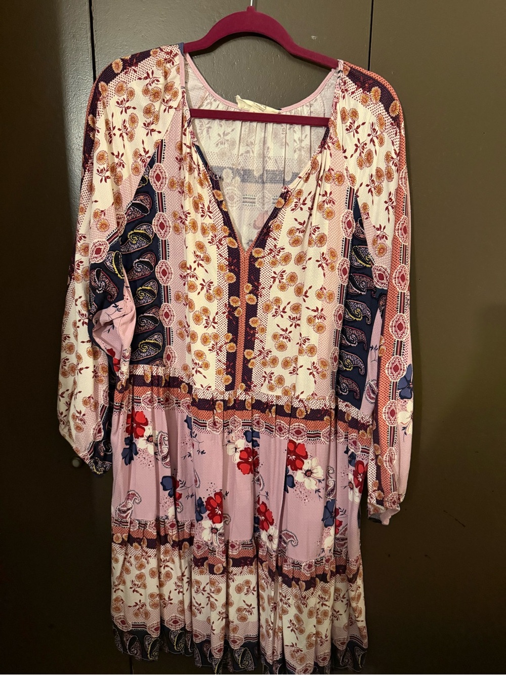 Westbound Pink and Navy Patchwork Floral Long-Sleeve Dress